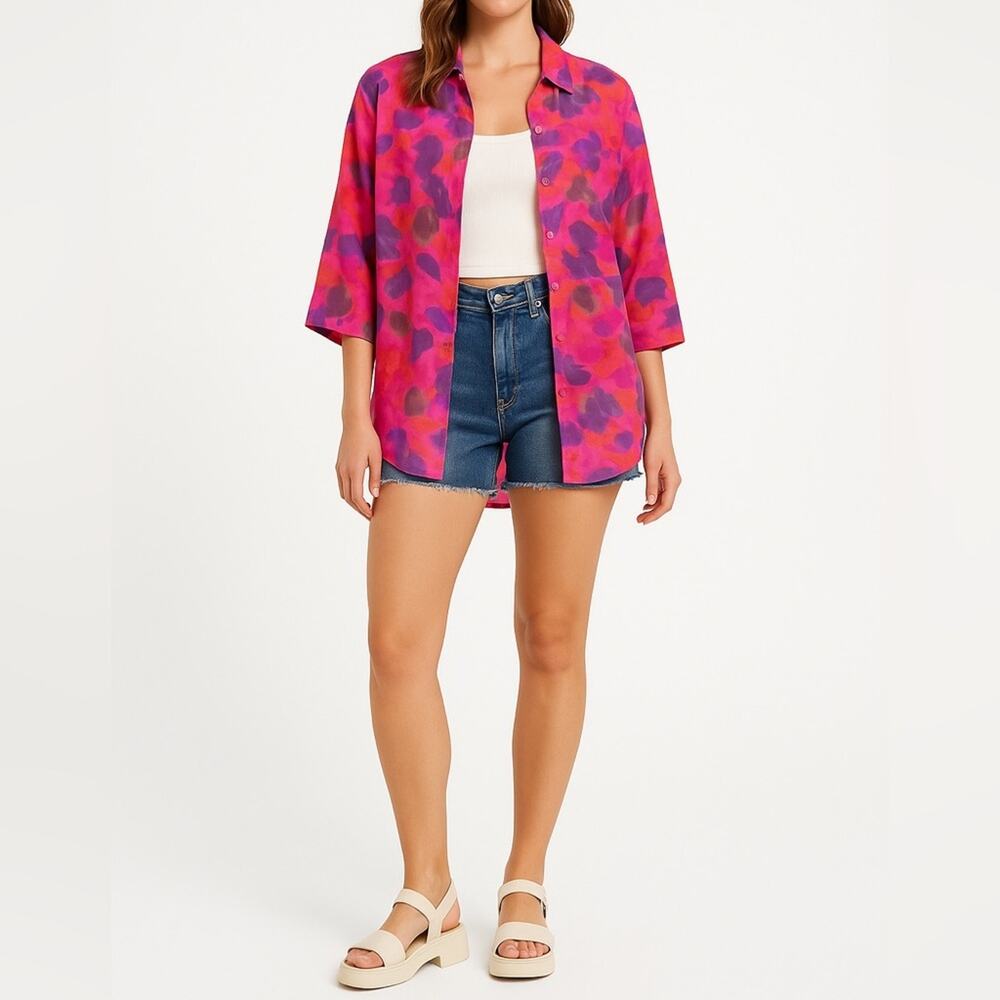 VINTAGE GRAFF Oversized Button-Up Shirt | XL | Abstract Print | 80s Maximalism